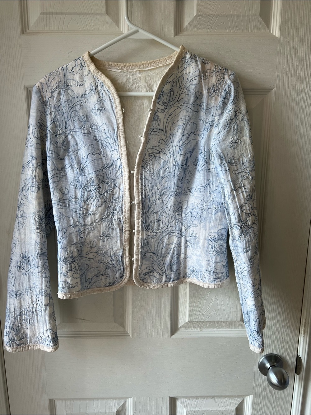 Light Blue Floral Reversible Quilted Jacket - Womens